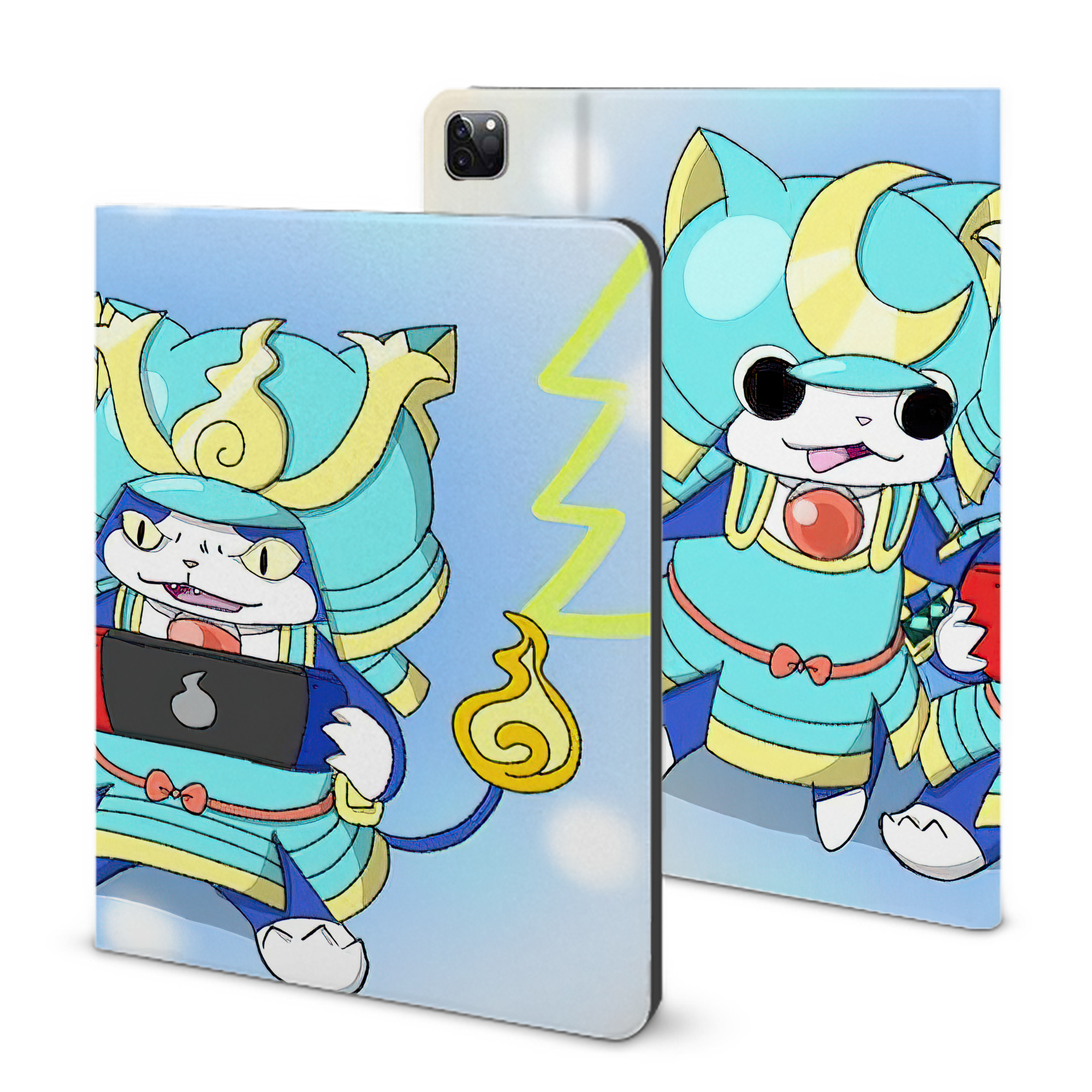 （画像用） 妖怪ウォッチ Yo-kai Watch IPad ケース ブック型 PUレザー TPU 耐衝撃 軽量 薄型 ペン収納なし 全面保護 IPad 各モデル対応